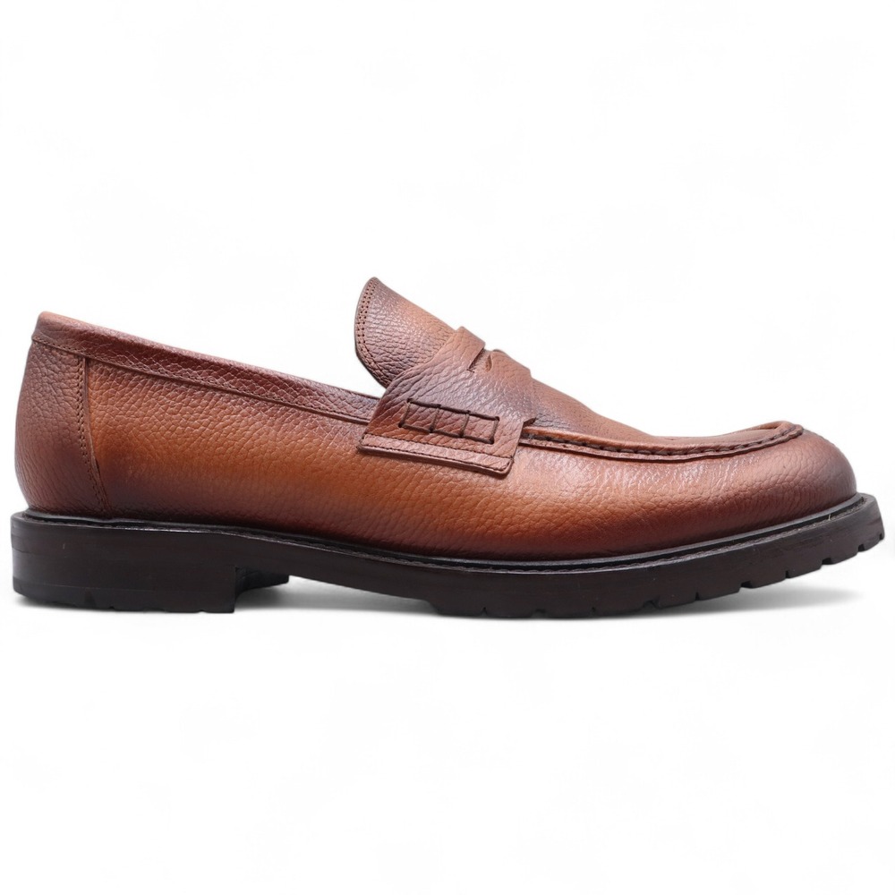 Donald Pliner Clyde Lug Sole Cognac Leather Penny Loafers Size 13M Dress Shoes